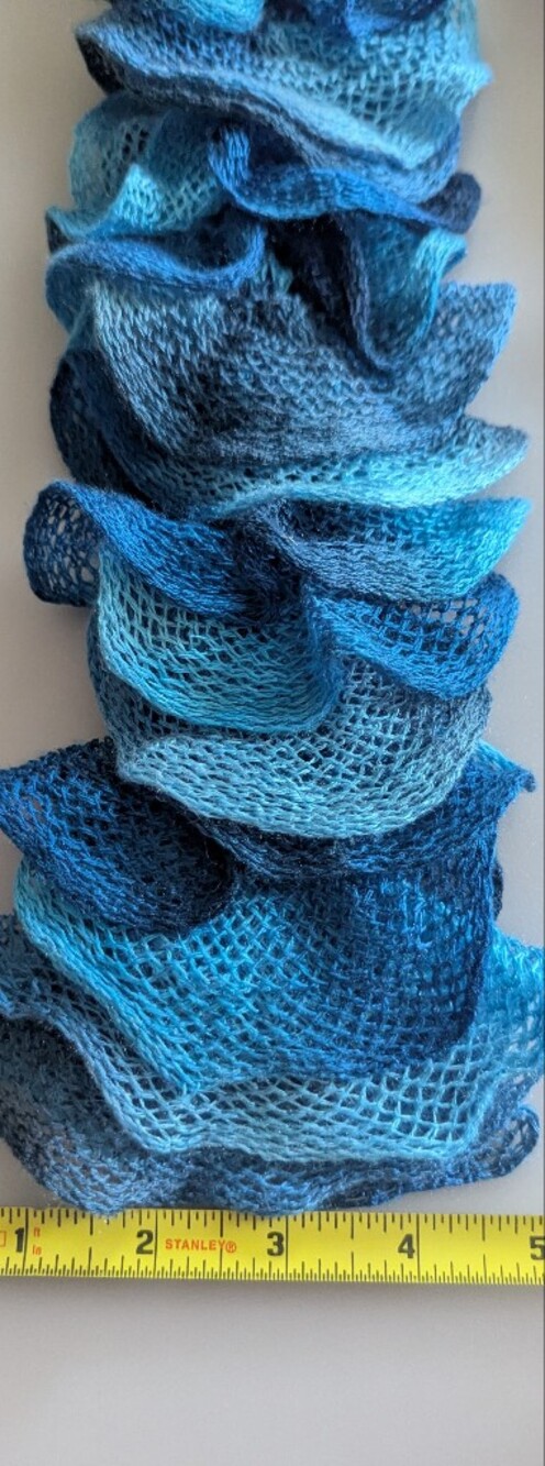 Multicolor Handmade Crocheted Fashion Ruffle Scarf Shades of Blue Teal 60" Long - Picture 5 of 14